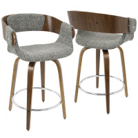 Lumisource CS-ELISA WL+GY Elisa Mid-Century Modern Counter Stool in Walnut and Grey 